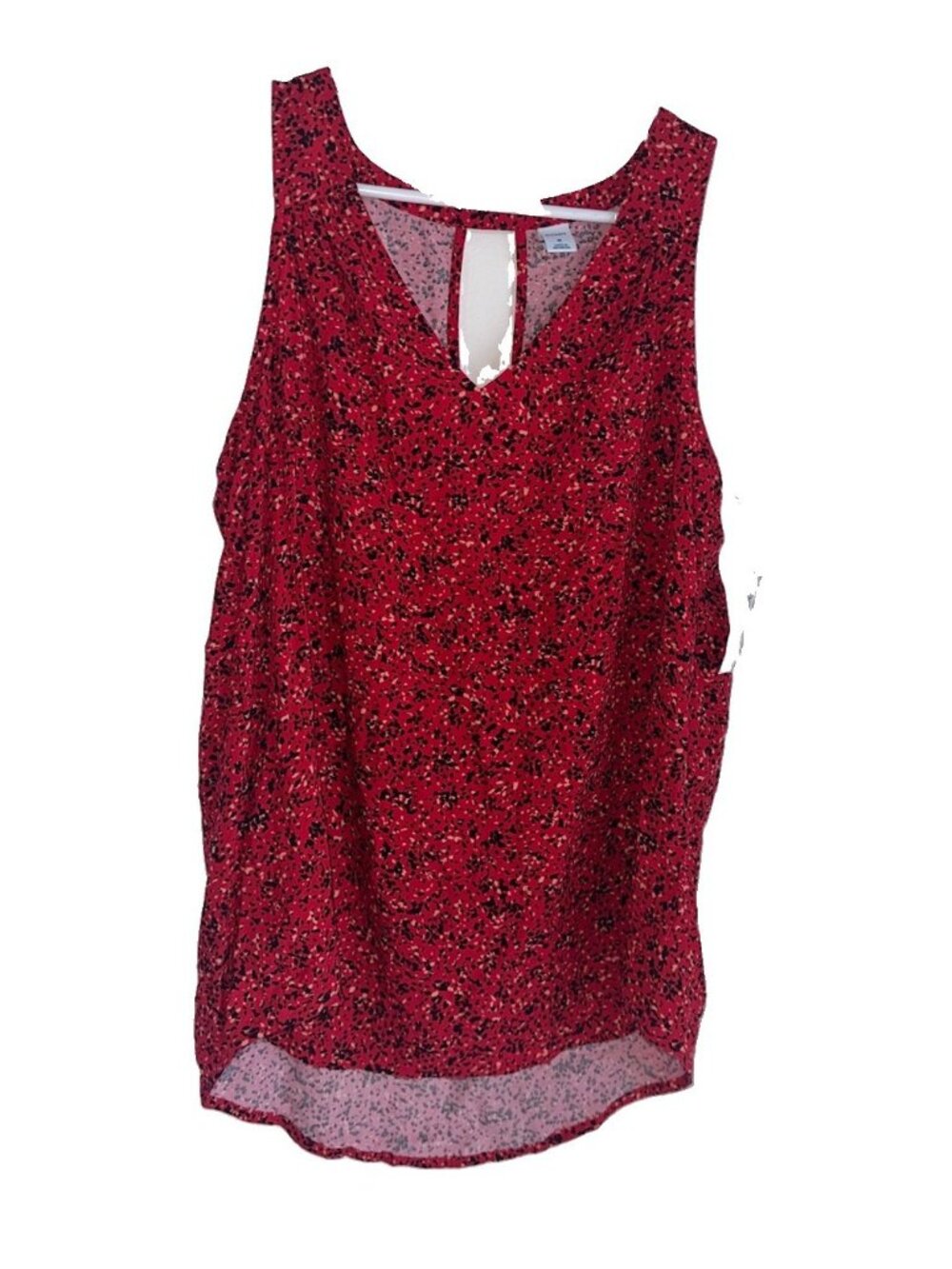 NWT Old Navy Sleeveless V Neck Keyhole Top Sz M Red Black Dots Summer Rayon